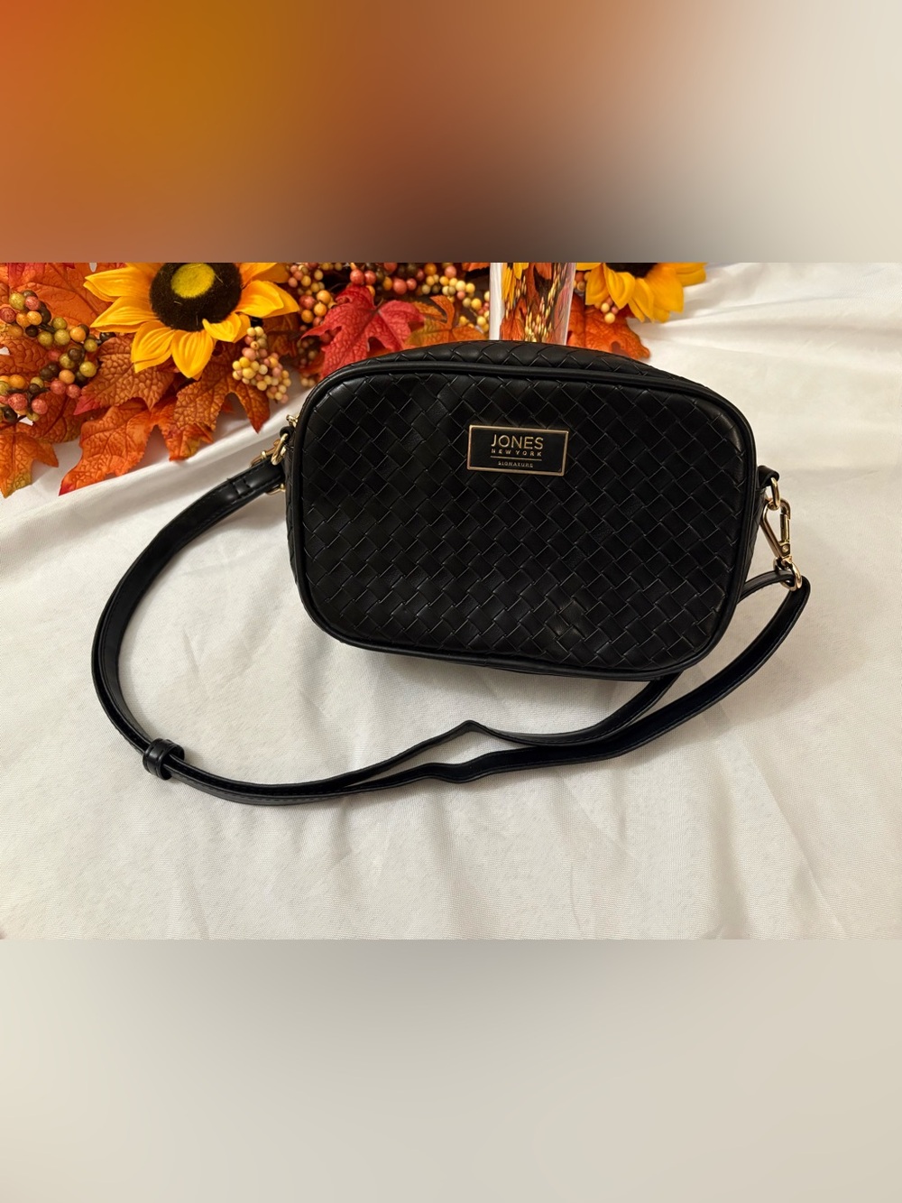 Jones New York Black Woven Crossbody Camera Bag